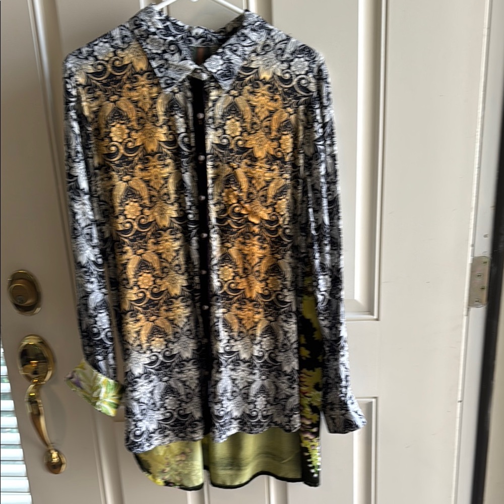 Elegant Black and Gold Patterned Womens Blouse